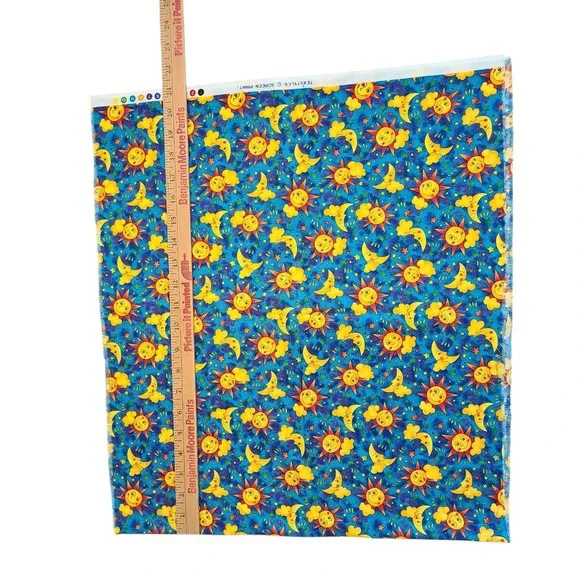 Sun Moon Celestial Blue Quilters Craft Juvenile Novelty Nursery Cotton HALF YARD - Picture 4 of 4